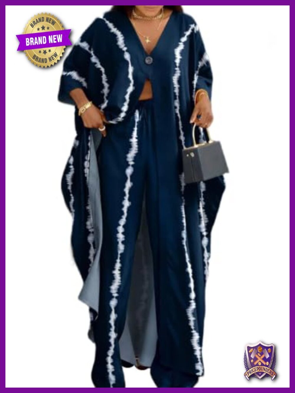 Women's African Print 2 Piece Set V Neck Wide Leg Pants Kimono